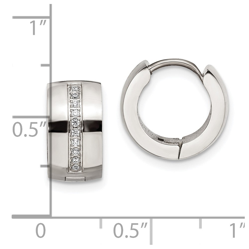 SRE1524 Chisel Stainless Steel Polished with Preciosa Crystal 7mm Hinged Hoop Earrings