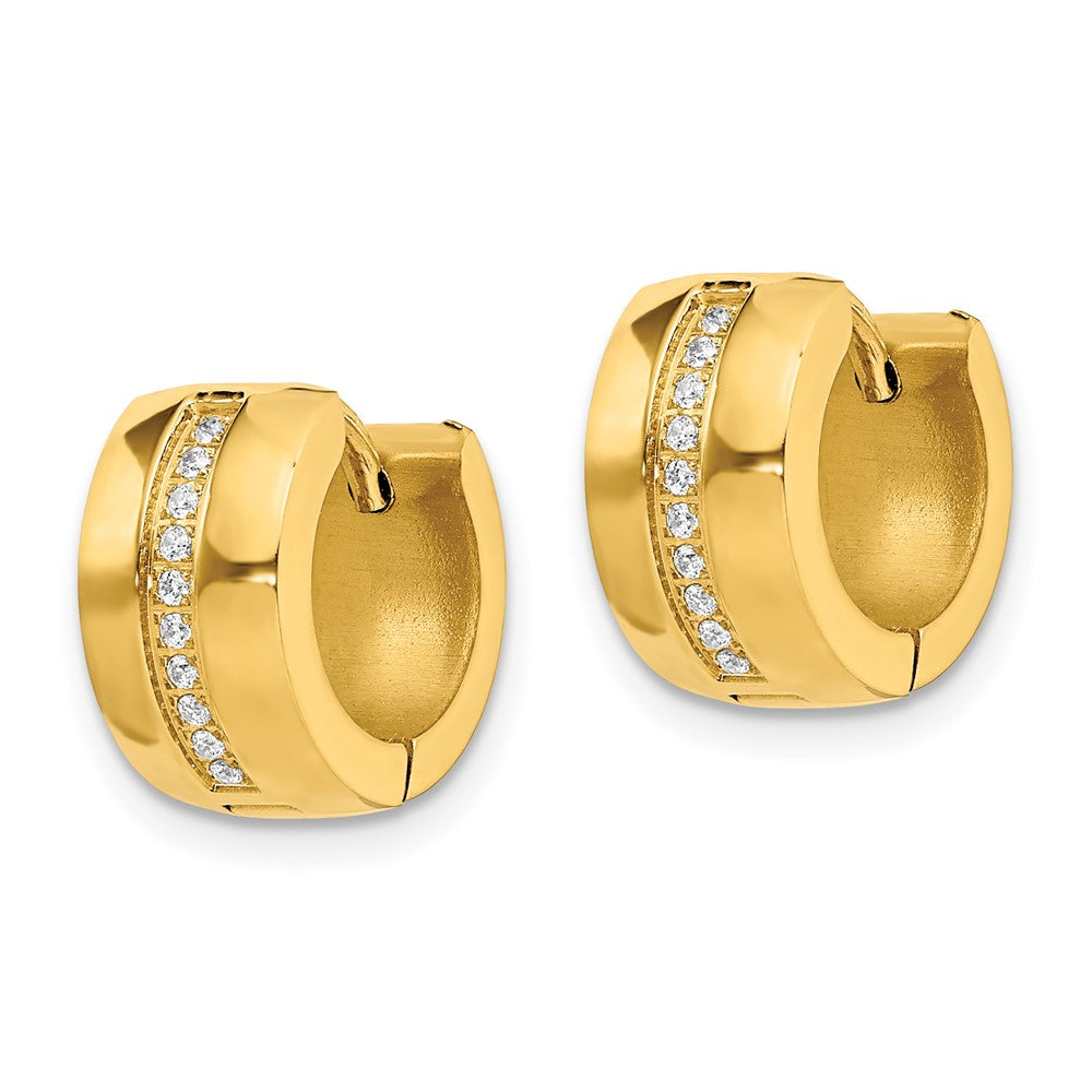 SRE1525 Chisel Stainless Steel Polished Yellow IP-plated with Preciosa Crystal Hinged Hoop Earrings
