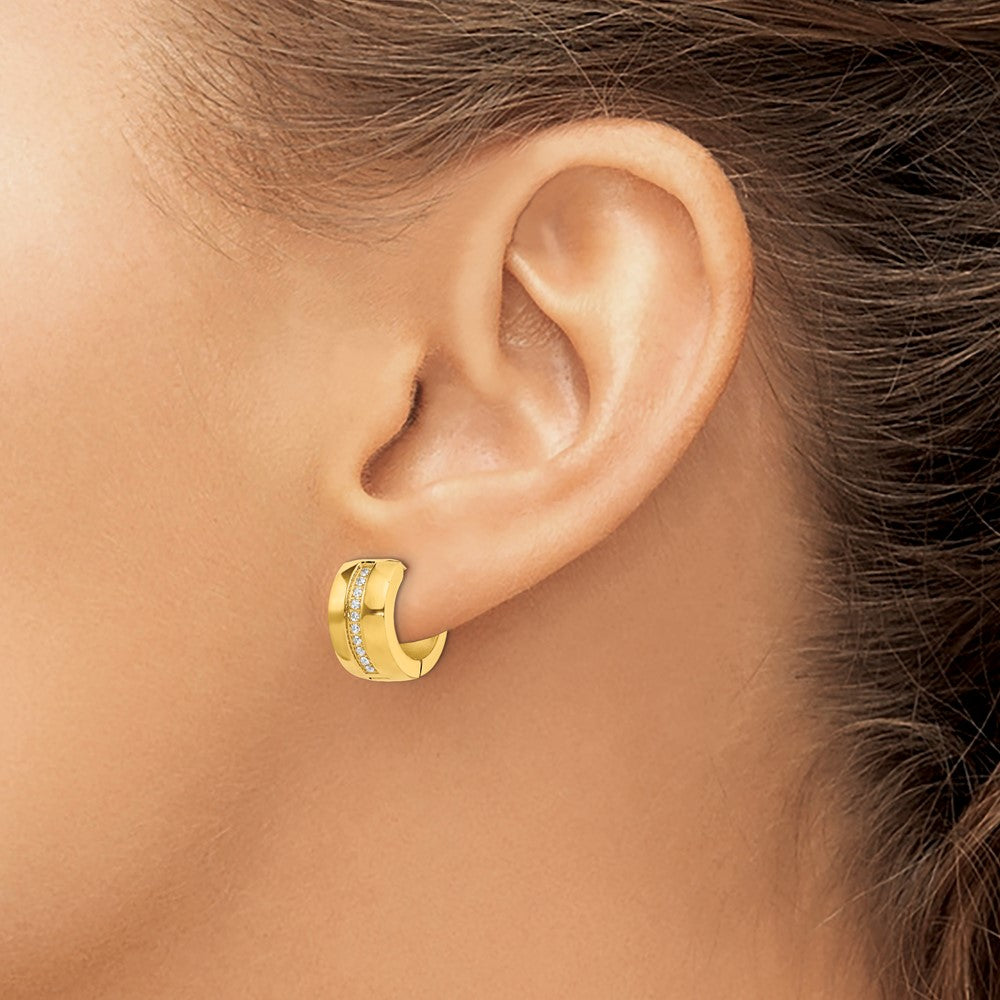 SRE1525 Chisel Stainless Steel Polished Yellow IP-plated with Preciosa Crystal Hinged Hoop Earrings