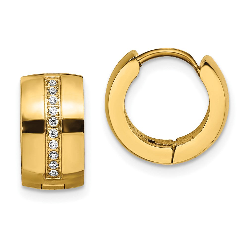 SRE1525 Chisel Stainless Steel Polished Yellow IP-plated with Preciosa Crystal Hinged Hoop Earrings