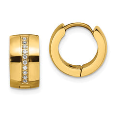 SRE1525 Chisel Stainless Steel Polished Yellow IP-plated with Preciosa Crystal Hinged Hoop Earrings