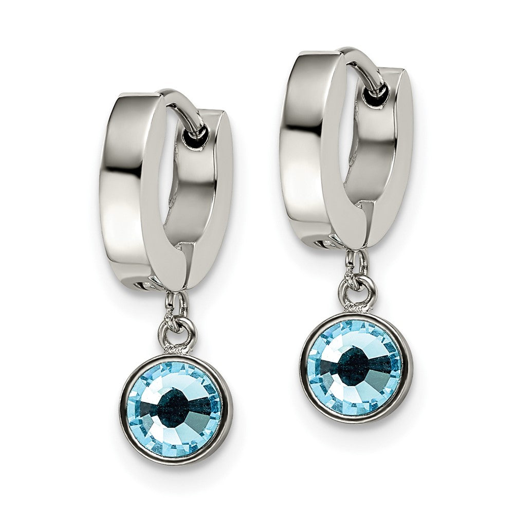 SRE1527 Chisel Stainless Steel Polished with Blue Preciosa Crystal Dangle Hinged Hoop Earring
