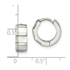 SRE1528 Chisel Stainless Steel Polished with Shell Pearl 5mm Hinged Hoop Earrings