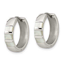 SRE1529 Chisel Stainless Steel Polished with Shell Pearl 5mm Hinged Hoop Earrings