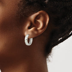 SRE1529 Chisel Stainless Steel Polished with Shell Pearl 5mm Hinged Hoop Earrings