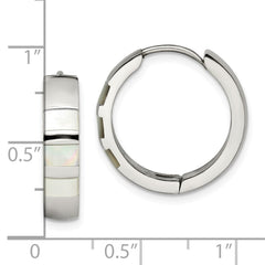 SRE1529 Chisel Stainless Steel Polished with Shell Pearl 5mm Hinged Hoop Earrings
