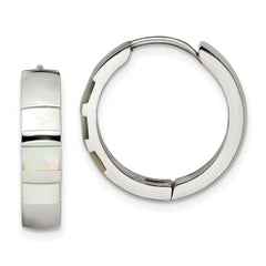 SRE1529 Chisel Stainless Steel Polished with Shell Pearl 5mm Hinged Hoop Earrings