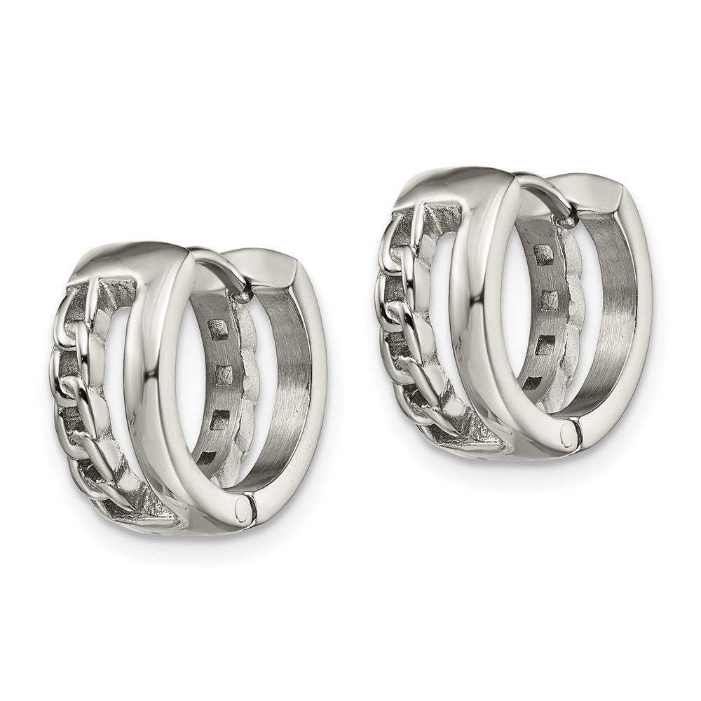 SRE1530 Chisel Stainless Steel Polished 6.5mm Huggie Hinged Hoop Earrings