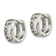 SRE1530 Chisel Stainless Steel Polished 6.5mm Huggie Hinged Hoop Earrings