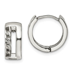 SRE1530 Chisel Stainless Steel Polished 6.5mm Huggie Hinged Hoop Earrings