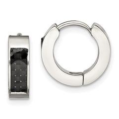 SRE1531 Chisel Stainless Steel Polished with Carbon Fiber Inlay 4mm Hinged Hoop Earrings