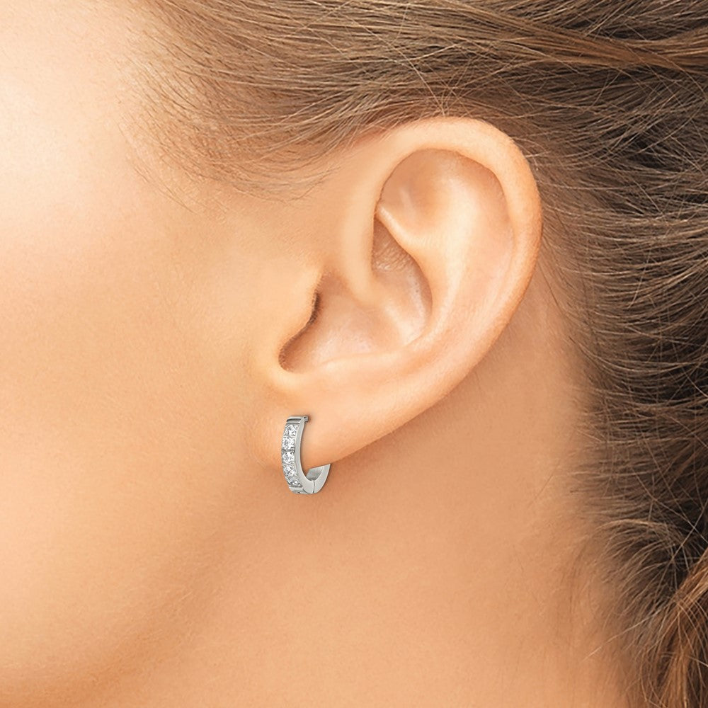 SRE1532 Chisel Stainless Steel Polished with CZ 2.5mm Hinged Hoop Earrings