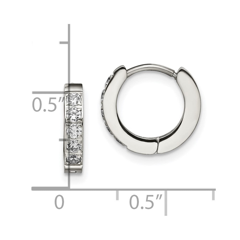 SRE1532 Chisel Stainless Steel Polished with CZ 2.5mm Hinged Hoop Earrings