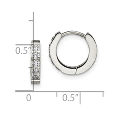 SRE1532 Chisel Stainless Steel Polished with CZ 2.5mm Hinged Hoop Earrings