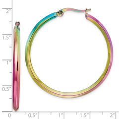 SRE1533 Chisel Stainless Steel Polished Rainbow IP-plated 2.5mm Hoop Earrings
