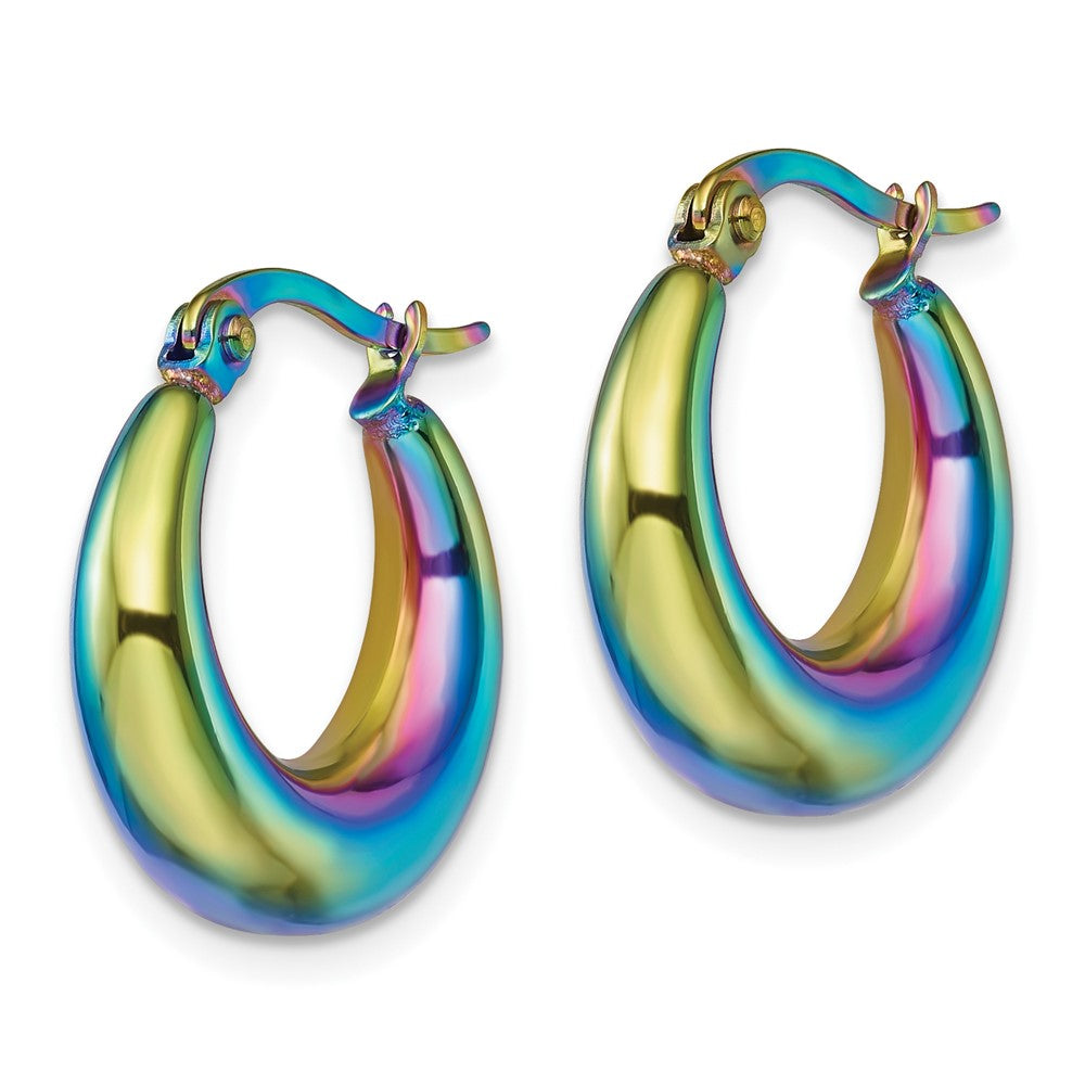 SRE1534 Chisel Stainless Steel Polished Rainbow IP-plated Hoop Earrings