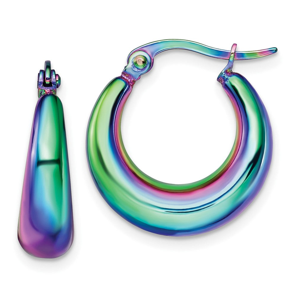 SRE1534 Chisel Stainless Steel Polished Rainbow IP-plated Hoop Earrings