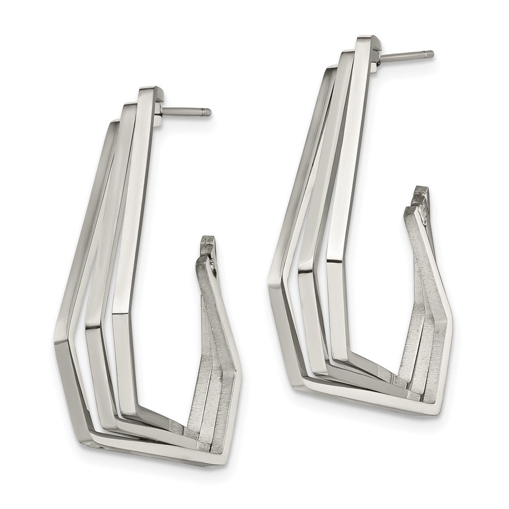 SRE1539 Chisel Stainless Steel Polished Geometric Post J Hoop Earrings