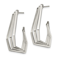 SRE1539 Chisel Stainless Steel Polished Geometric Post J Hoop Earrings