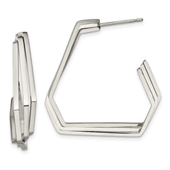 SRE1539 Chisel Stainless Steel Polished Geometric Post J Hoop Earrings