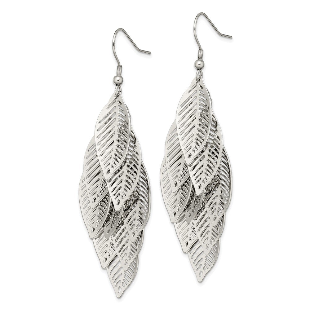 SRE1543 Chisel stainless Steel Polished Leaves Dangle Shepherd Hook Earrings