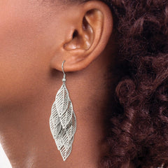 SRE1543 Chisel stainless Steel Polished Leaves Dangle Shepherd Hook Earrings