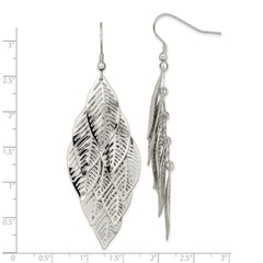SRE1543 Chisel stainless Steel Polished Leaves Dangle Shepherd Hook Earrings