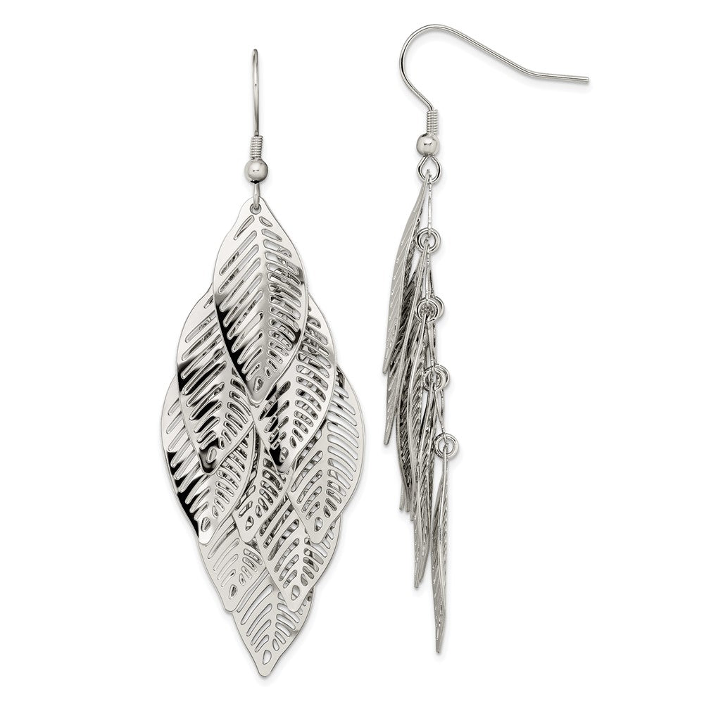 SRE1543 Chisel stainless Steel Polished Leaves Dangle Shepherd Hook Earrings