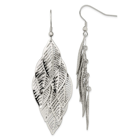 SRE1543 Chisel stainless Steel Polished Leaves Dangle Shepherd Hook Earrings