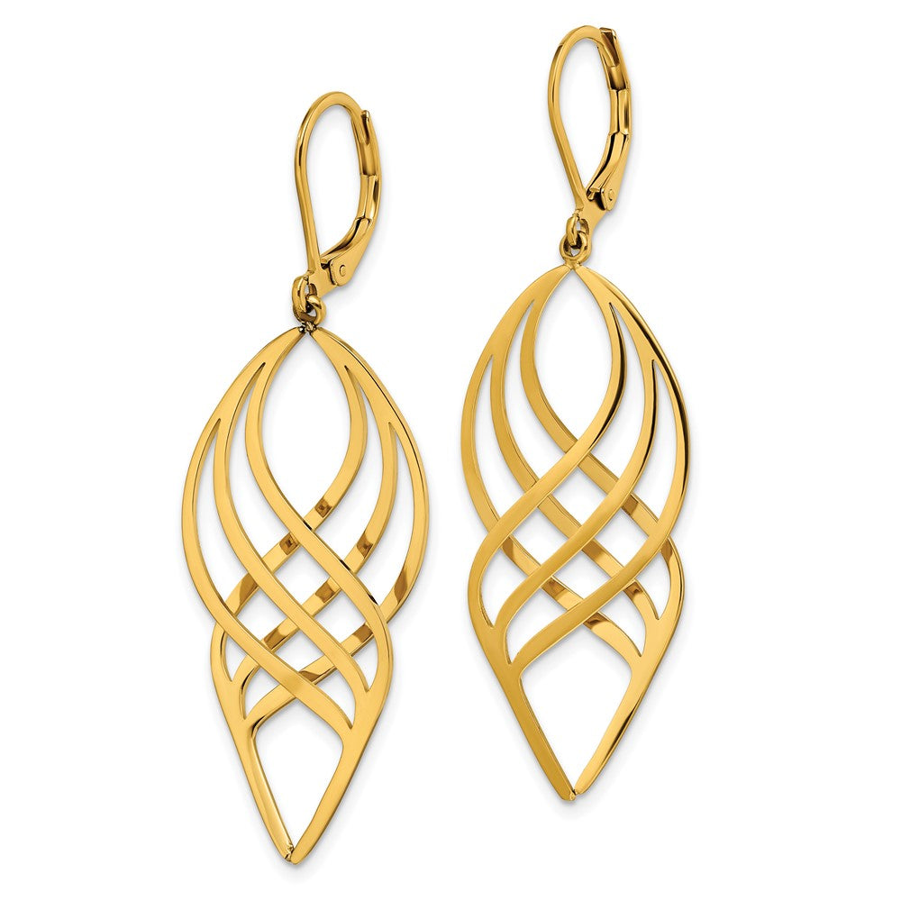 SRE1555 Chisel Stainless Steel Polished Yellow IP-plated Twisted Dangle Leverback Earrings