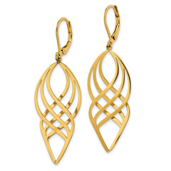 SRE1555 Chisel Stainless Steel Polished Yellow IP-plated Twisted Dangle Leverback Earrings
