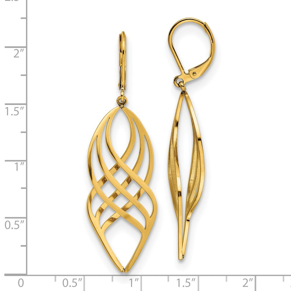 SRE1555 Chisel Stainless Steel Polished Yellow IP-plated Twisted Dangle Leverback Earrings