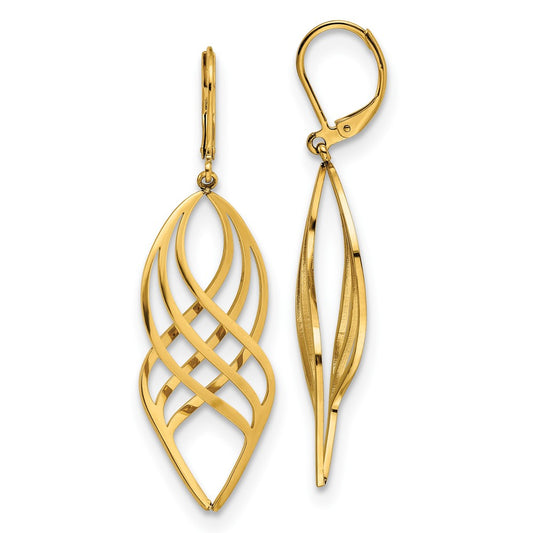 SRE1555 Chisel Stainless Steel Polished Yellow IP-plated Twisted Dangle Leverback Earrings