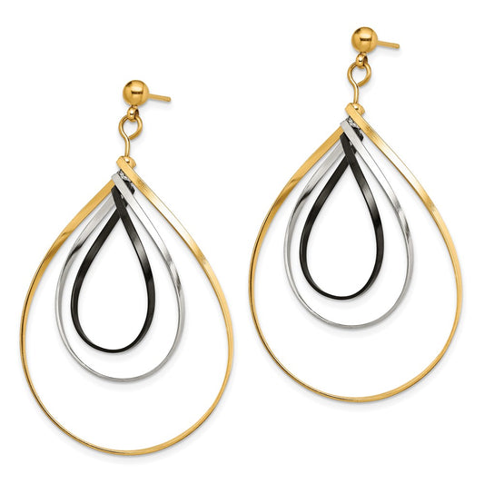 SRE1560 Chisel Stainless Steel Polished Black and Yellow IP-plated Twisted Post Dangle Earrings