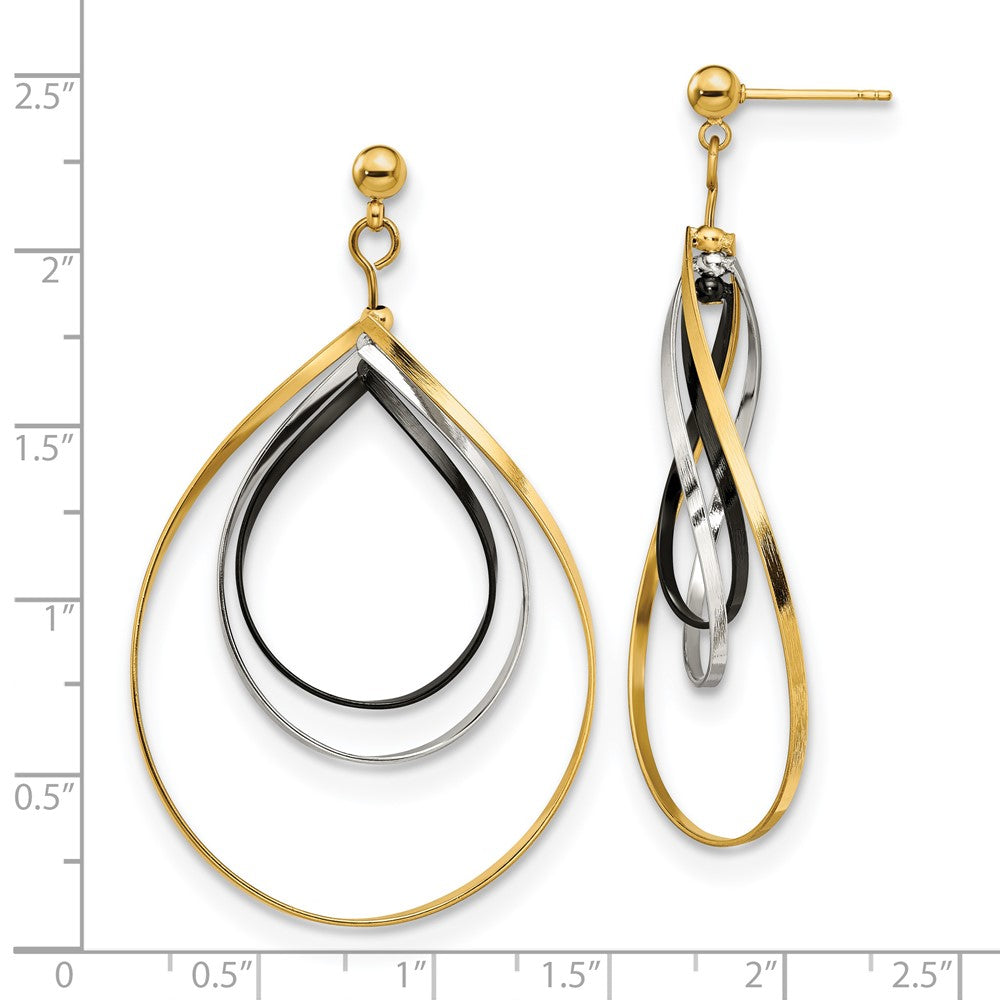 SRE1560 Chisel Stainless Steel Polished Black and Yellow IP-plated Twisted Post Dangle Earrings