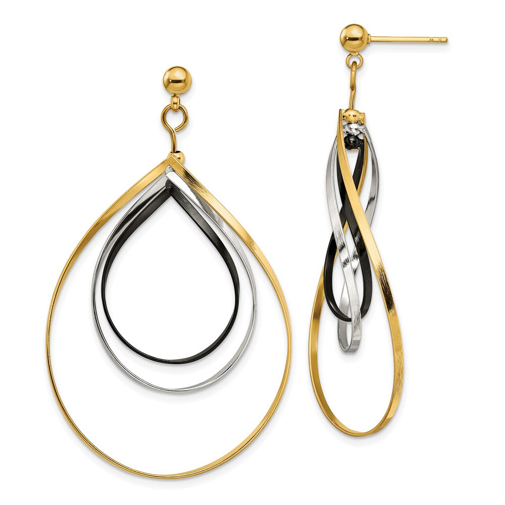 SRE1560 Chisel Stainless Steel Polished Black and Yellow IP-plated Twisted Post Dangle Earrings
