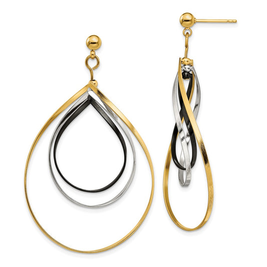 SRE1560 Chisel Stainless Steel Polished Black and Yellow IP-plated Twisted Post Dangle Earrings