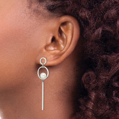 SRE1571 Chisel Stainless Steel Polished with Simulated Pearl Post Dangle Earrings