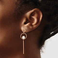 SRE1572 Chisel Stainless Steel Polished Rose IP-plated Simulated Pearl Post Dangle Earring
