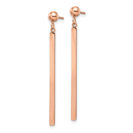 SRE1574 Chisel Stainless Steel Polished Rose IP-plated Bar Post Dangle Earrings