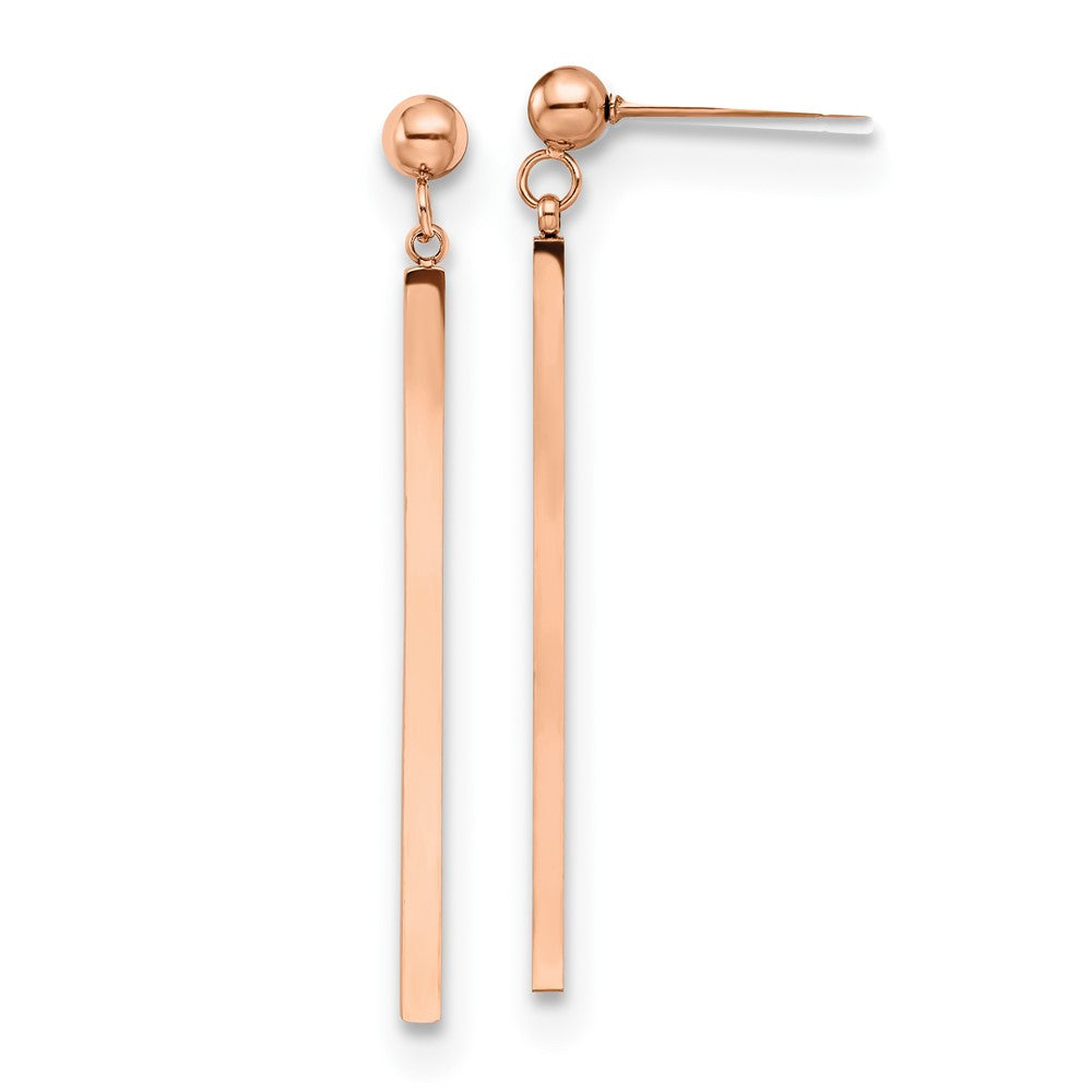 SRE1574 Chisel Stainless Steel Polished Rose IP-plated Bar Post Dangle Earrings