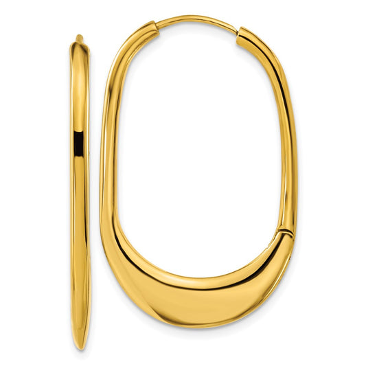 SRE1576 Chisel Stainless Steel Polished Yellow IP-plated Hinged Hoop Earrings