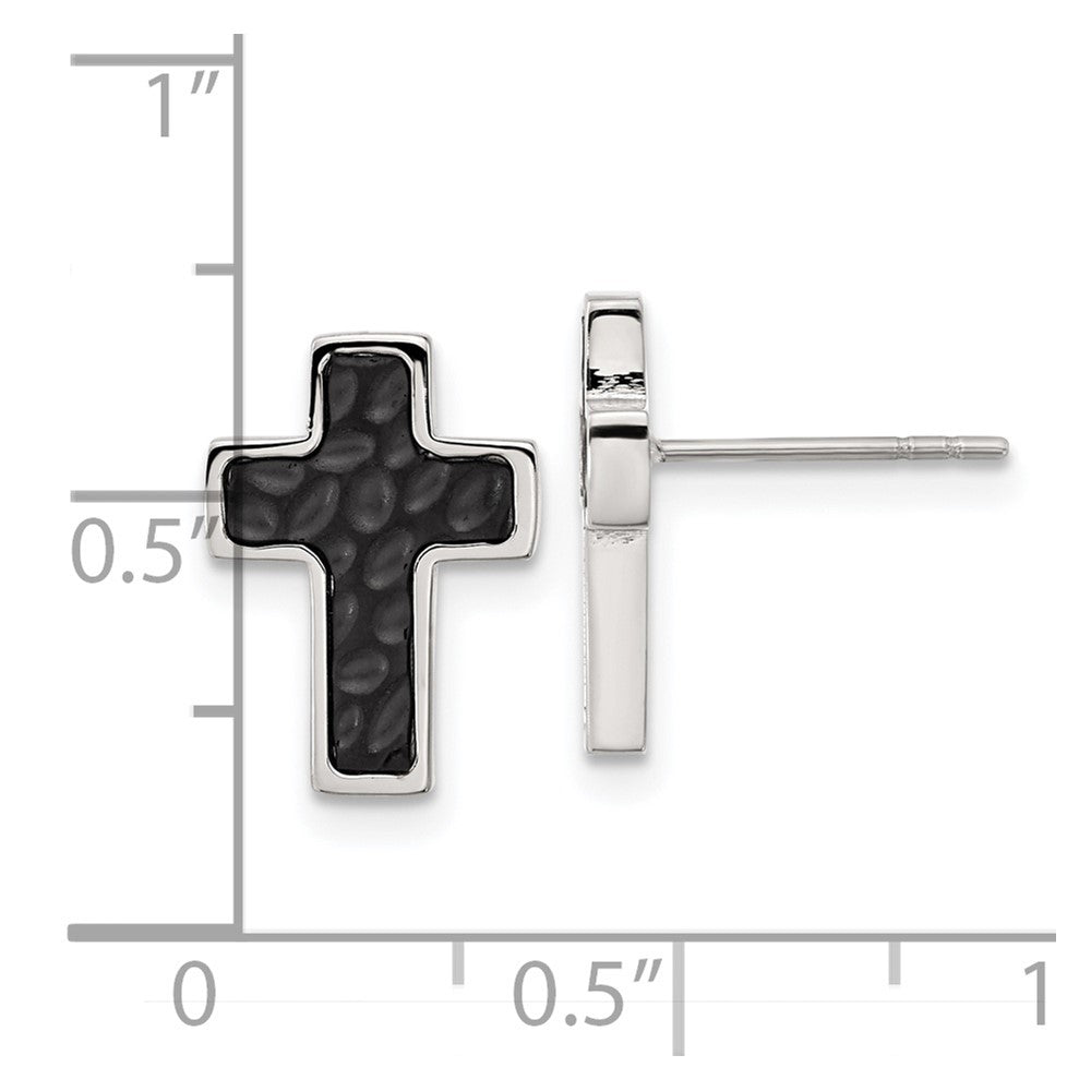 SRE1579 Chisel Stainless Steel Brushed Polished and Textured Black IP-plated Cross Post Earrings