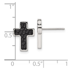 SRE1579 Chisel Stainless Steel Brushed Polished and Textured Black IP-plated Cross Post Earrings