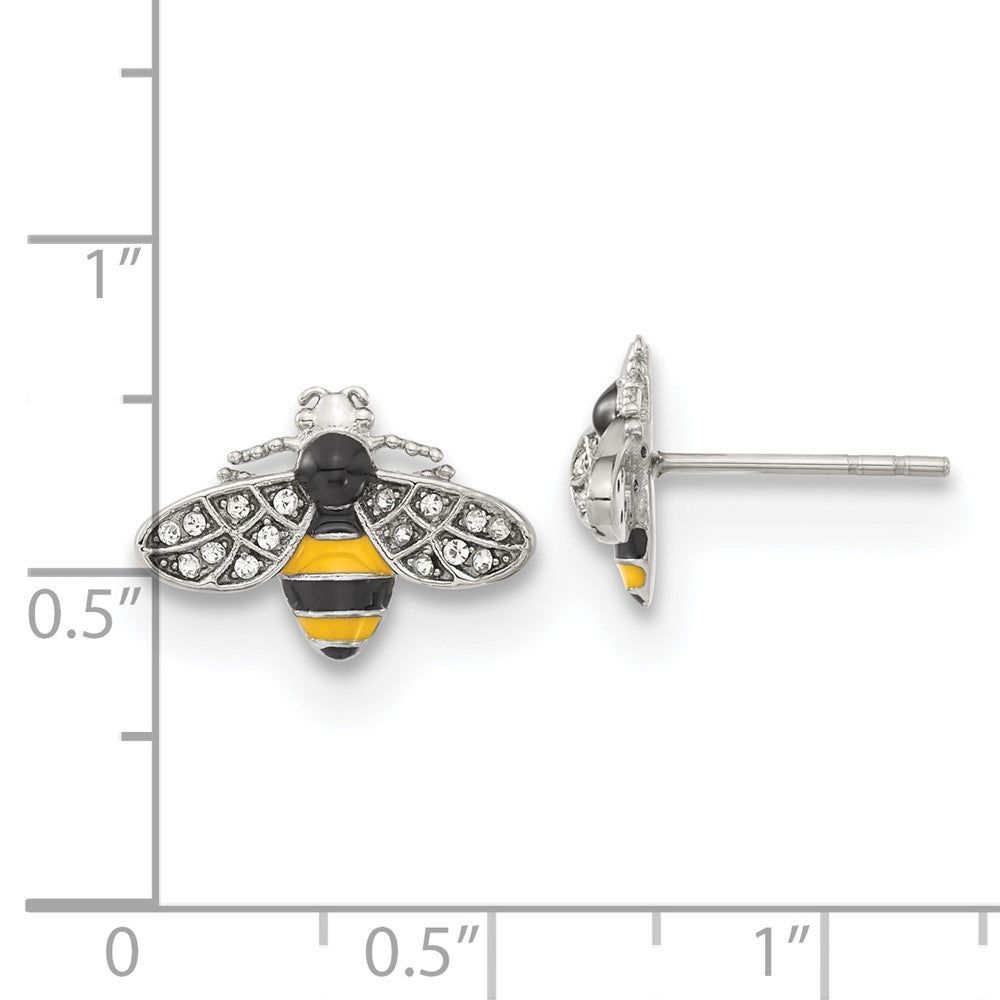 SRE1580 Chisel Stainless Steel Polished and Enameled with Preciosa Crystal Bee Post Earrings