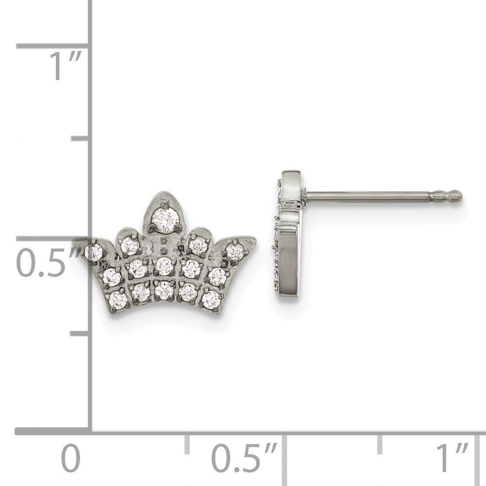 SRE1582 Chisel Stainless Steel Polished with CZ Crown Post Earrings