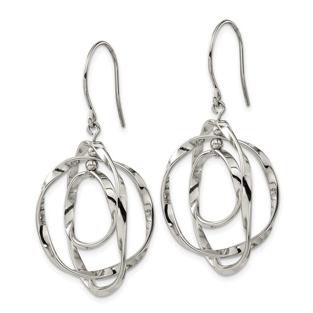 SRE1591 Chisel Stainless Steel Polished Wavy Circles Dangle Shepherd Hook Earrings