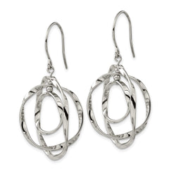 SRE1591 Chisel Stainless Steel Polished Wavy Circles Dangle Shepherd Hook Earrings