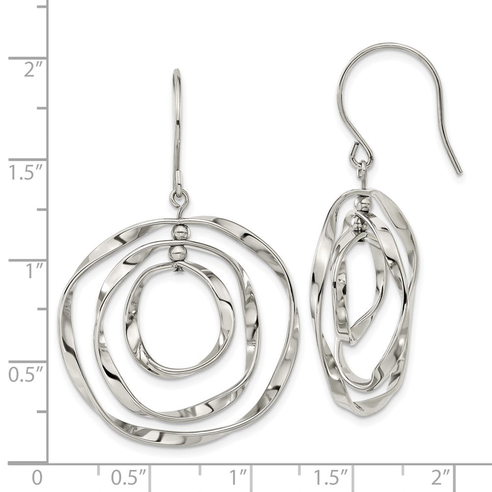 SRE1591 Chisel Stainless Steel Polished Wavy Circles Dangle Shepherd Hook Earrings