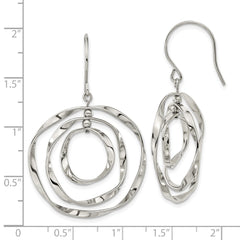 SRE1591 Chisel Stainless Steel Polished Wavy Circles Dangle Shepherd Hook Earrings